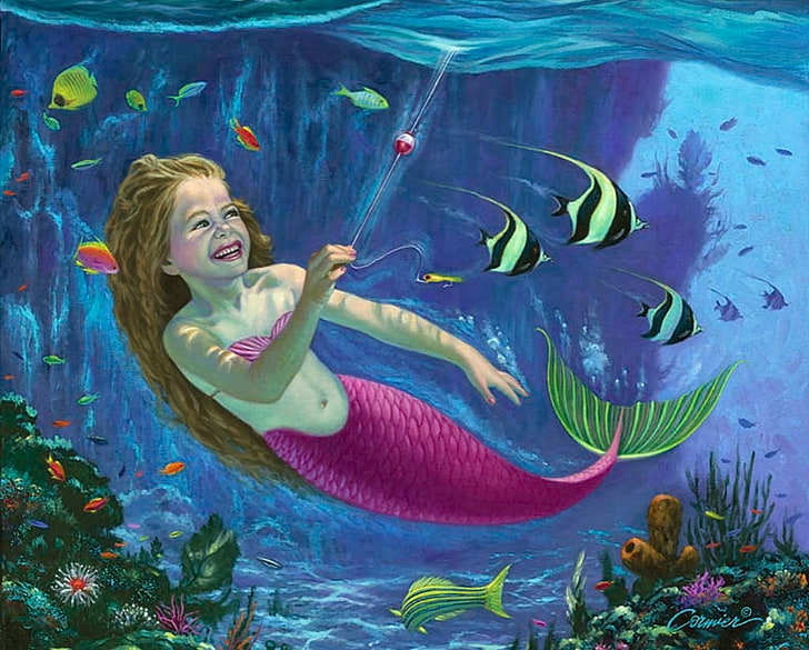 HD wallpaper: Mermaid, little, fish, will cormier, sea, fant
