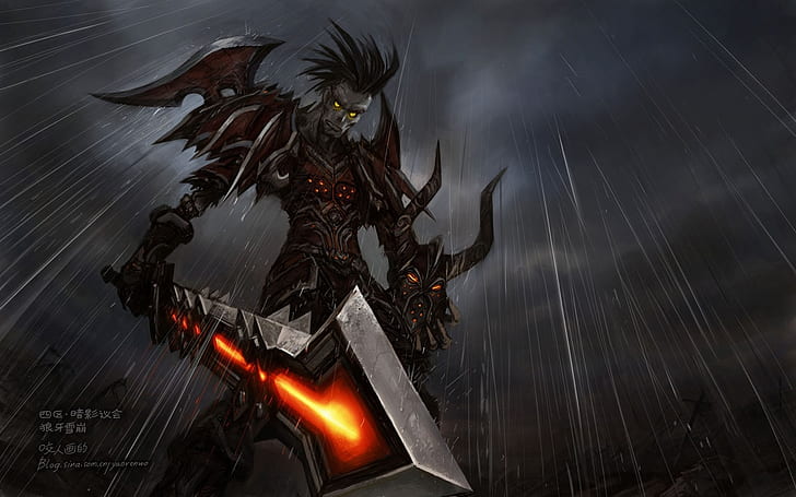 video games rain world of warcraft undead weapons fantasy art armor artwork swords yaorenwo Abstract Fantasy HD Art, HD wallpaper