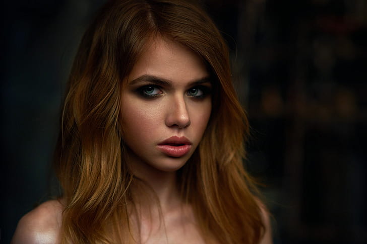 Aleksandra Smelova, women, green eyes, blonde, portrait, face