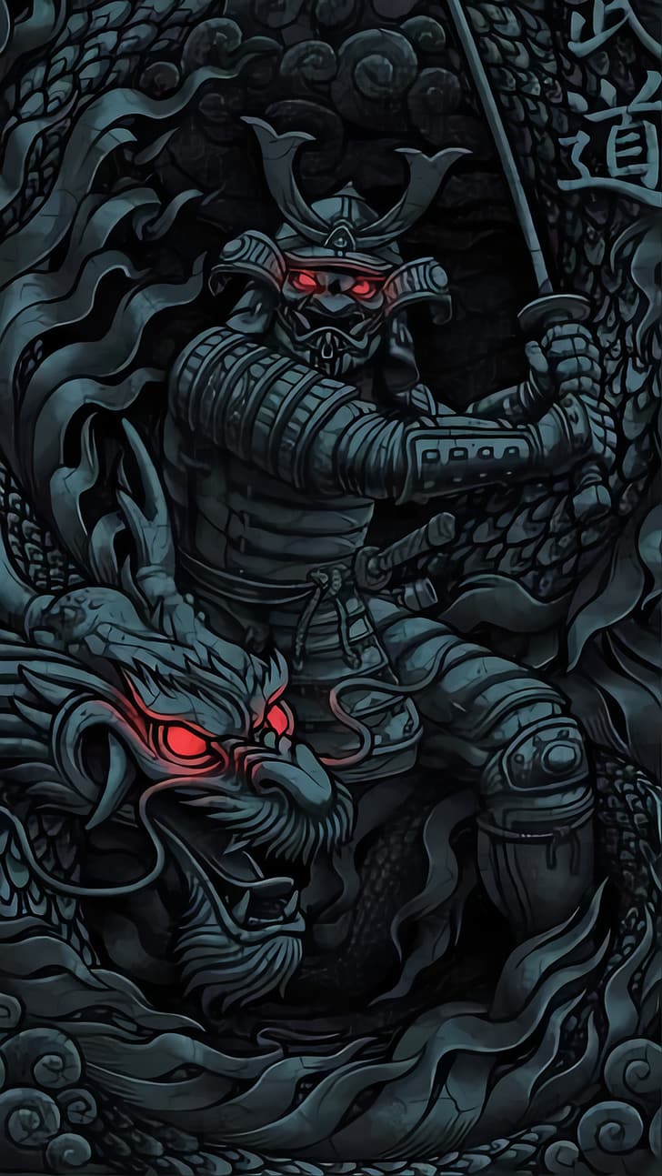 HD wallpaper: samurai, dragon, dark | Wallpaper Flare
