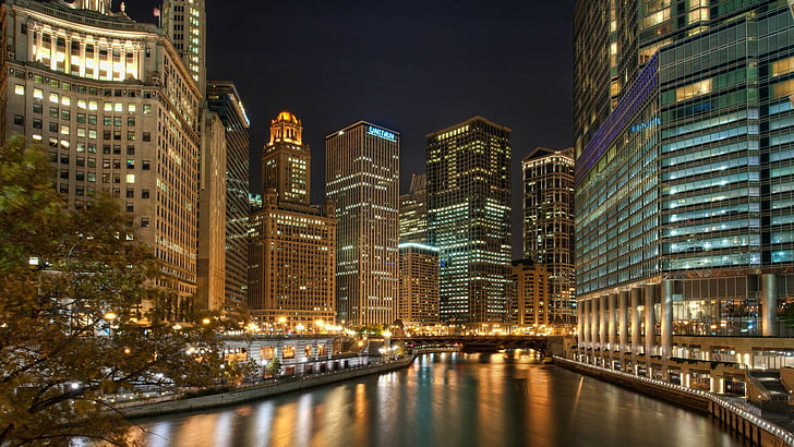 skyline, united states, illinois, chicago river, water, building, HD wallpaper