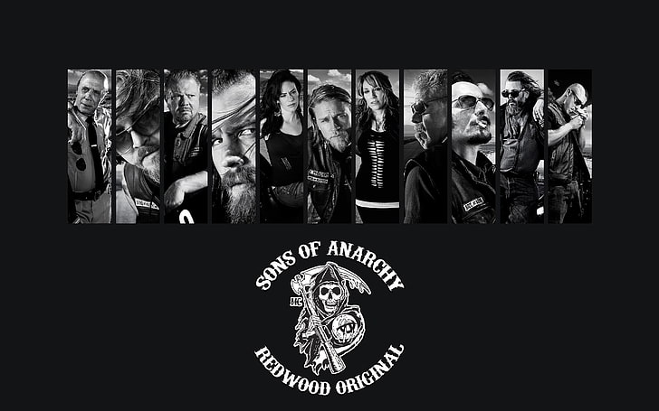 Son of Anarchy Redwood Original grayscale photo, motorcycle, the series