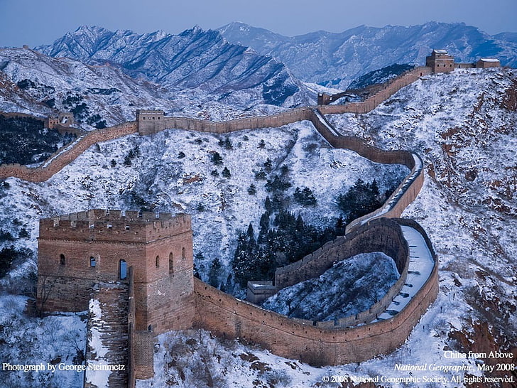 ancient, architecture, building, Great Wall of China, snow, HD wallpaper