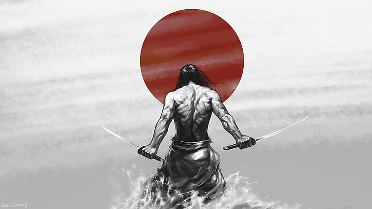 Rising Sun Swords Samurai Asian HD, digital/artwork, HD wallpaper