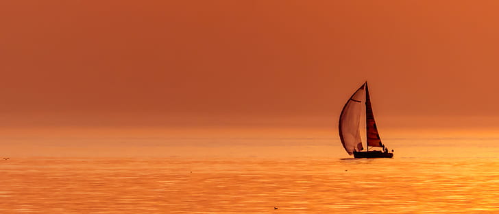 sail boat during sunset, Summer, Sailing, sunset  Beach, Kijkduin, HD wallpaper