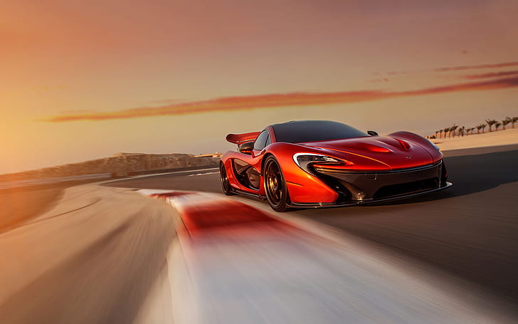 McLaren P1 Race Track Motion Blur HD, red sports car, cars