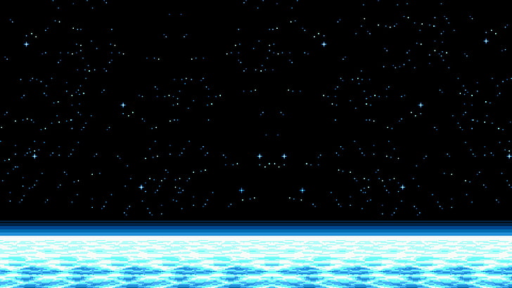 pixels, pixel art, pixelated, universe, space, stars, planet, HD wallpaper