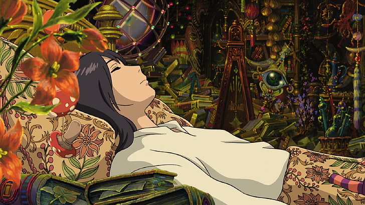 howl's moving castle sleep illustration, Studio Ghibli, closed eyes