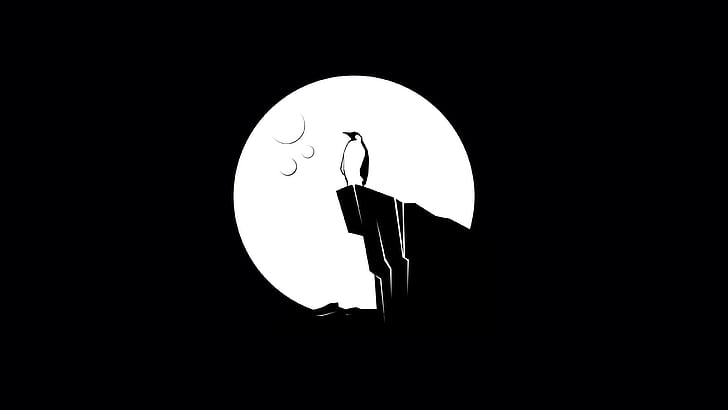 tux linux cliff ice moon minimalism vector penguin, silhouette