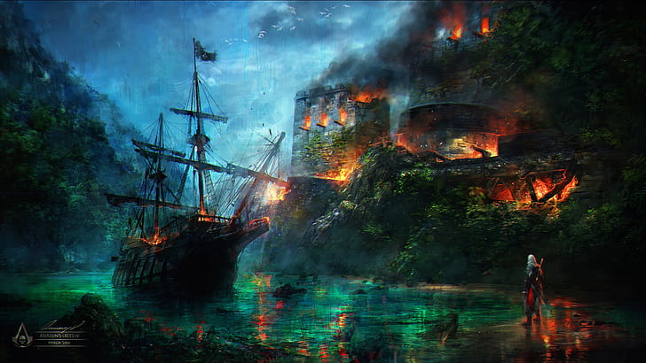 1920x1080 px Assassins assassins creed Assassins Creed: Black Flag boat castle digital art ship wate Cars Ford HD Art