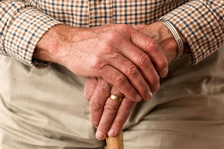 aged, cane, elder, elderly, grandparent, hands, man, old person