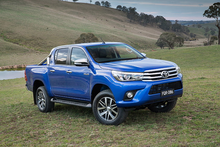 blue Toyota crew cab truck, jeep, pickup, Hilux, 4x4, Double Cab