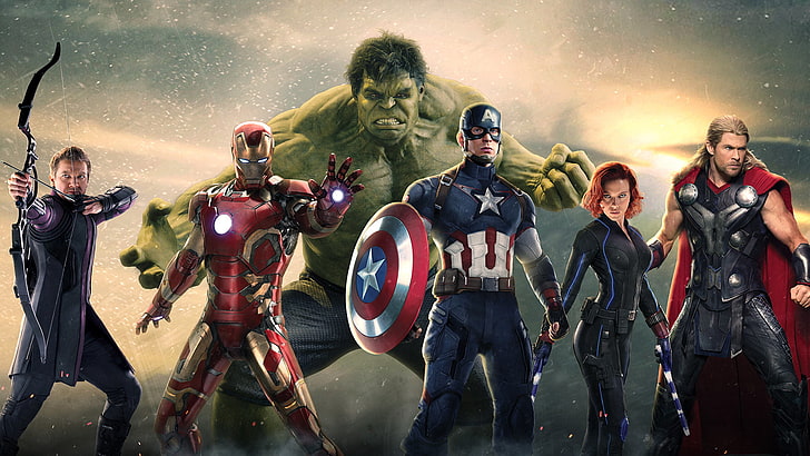Marvel Avengers illustration, Scarlett Johansson, Hulk, Robert Downey Jr