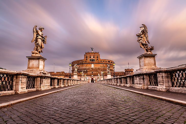 pavers, Rome, Italy, sculpture, Castel Sant'angelo, Sant'Angelo Bridge, HD wallpaper