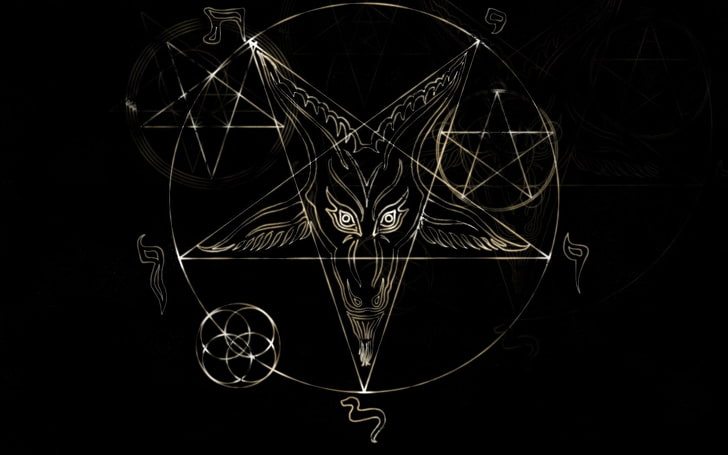Baphomet pentagram, Dark, Occult, black background, studio shot