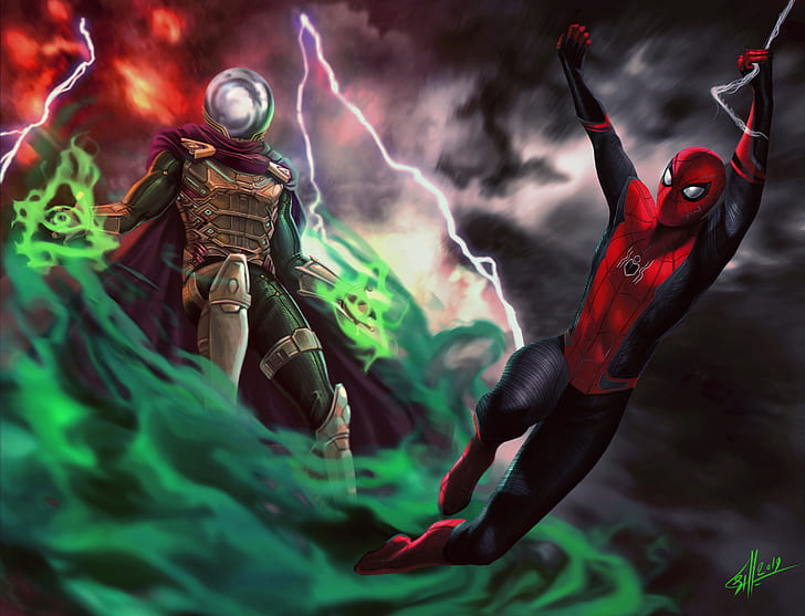 Spider-Man Far From Home, Tom Holland, Nick Fury, digital art
