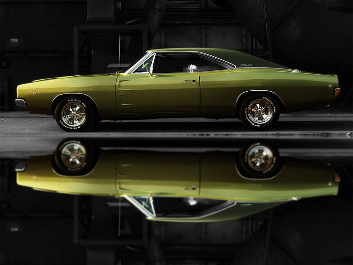 green muscle convertible coupe, Dodge, Dodge Charger, muscle cars, HD wallpaper