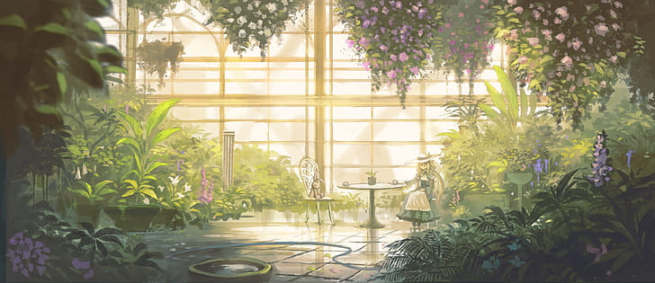 Girl, neko, flowers, garden, anime, HD phone wallpaper | Peakpx