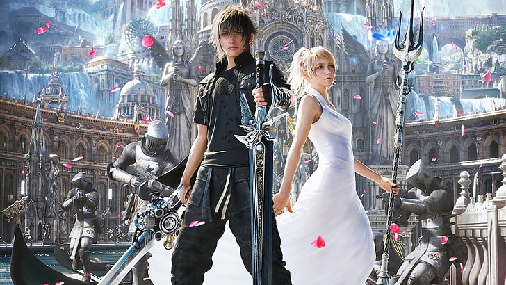 man and woman characters digital wallpaper, Final Fantasy XV
