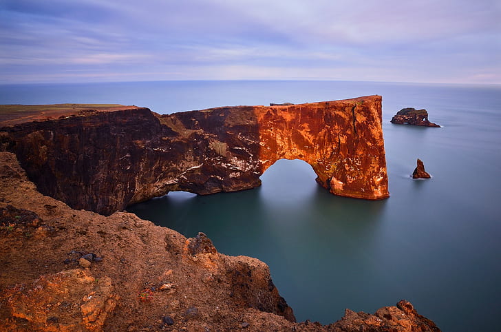 Cape dyrhólaey, Iceland, Atlantic ocean, Rock, Arch, Coast, HD wallpaper