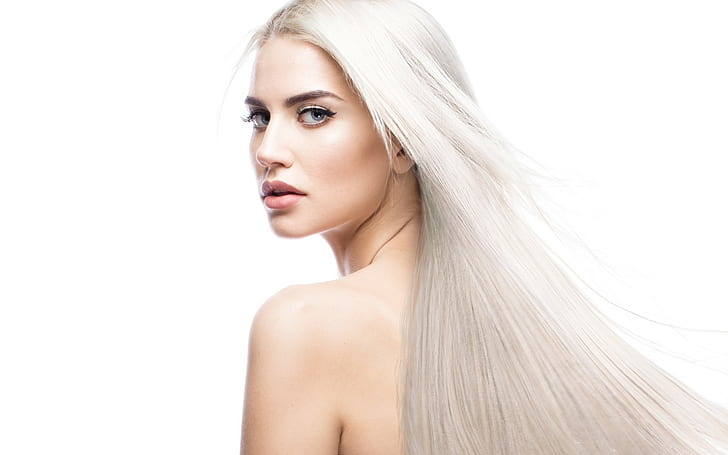 model, long hair, face, portrait, women, white background, simple background, HD wallpaper