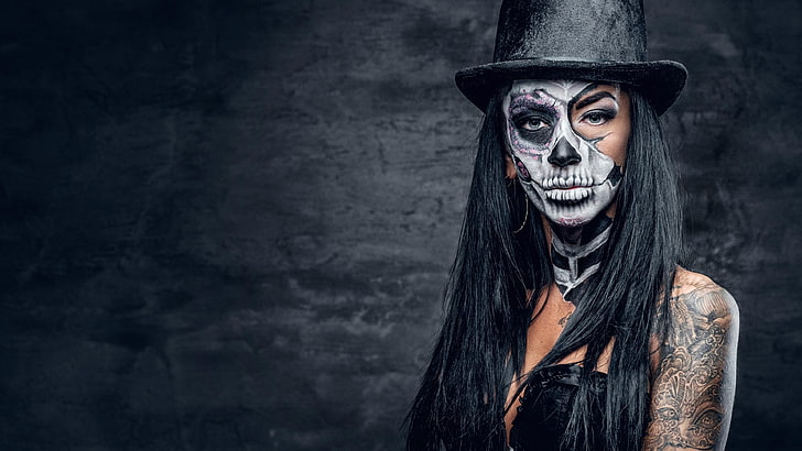 sugar skull, halloween, makeup, mexican, day of the dead, HD wallpaper