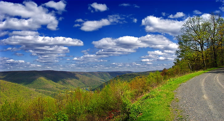 green mountains under blue sky, Edge  green, Pennsylvania, Lycoming County, HD wallpaper