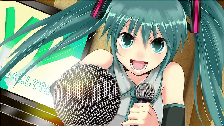 HD wallpaper: Hatsune Miku, anime, girl, singer, microphone, joy, singing,  karaoke | Wallpaper Flare