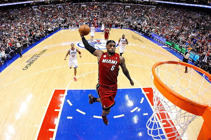 HD wallpaper: LeBron James slamdunk wallpaper, NBA, basketball
