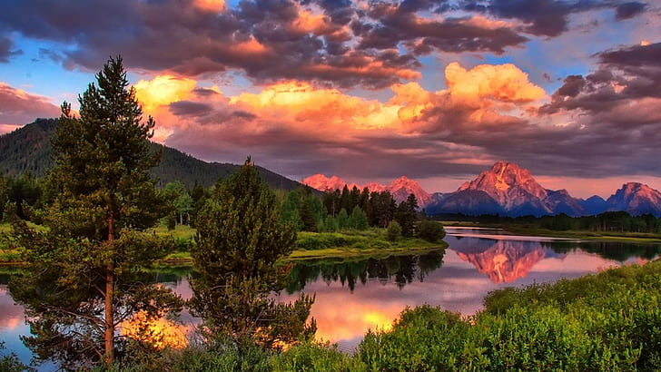 National Park Grand Teton United States Mount Moran Sunset Landscape Nature HD Wallpapers for Desktop Mobile Phones and laptop 5200×2925