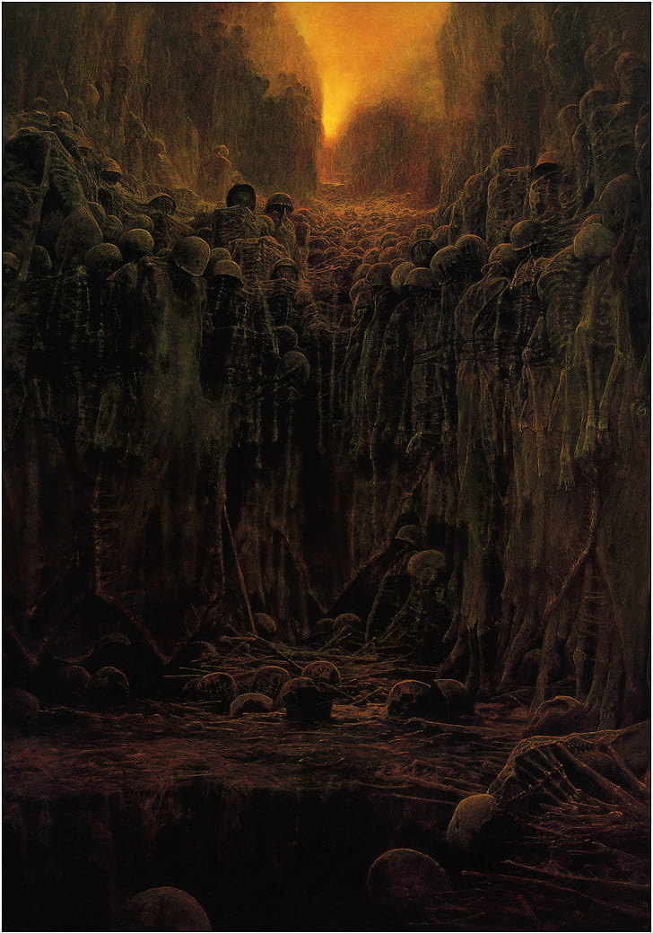 Zdzisław Beksiński, Artwork, Dark, Skeletons, Lights, HD wallpaper