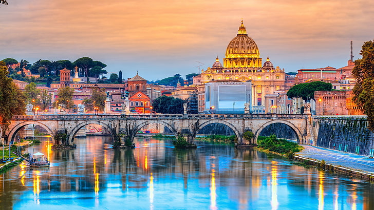 st. angelo bridge, europe, historical, st peter basilica, vatican, HD wallpaper