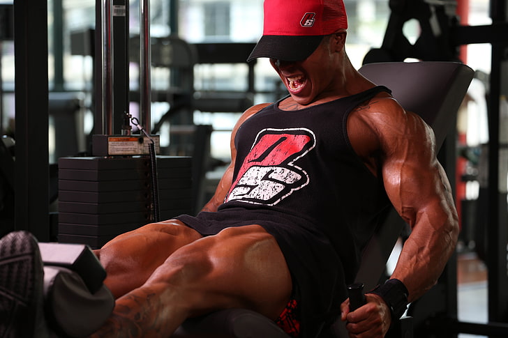 men's black and red muscle shirt, bodybuilding, athlete, exercise