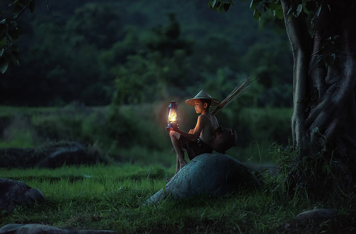 Lantern Light, black kerosene lamp, Asia, Thailand, Dark, Travel