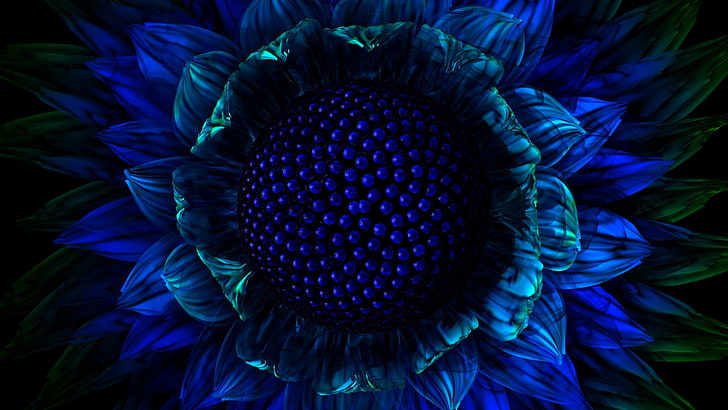 blue sunflower macro photography, flowers, digital art, plants