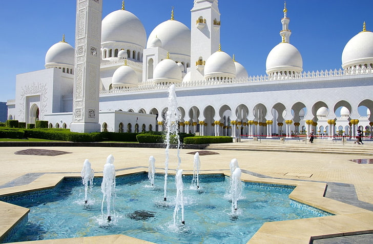 Mosques, Sheikh Zayed Grand Mosque, Abu Dhabi, Fountain, United Arab Emirates