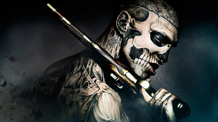 tattoo, 47 Ronin, gun, movies, Rick Genest, men, Rico the Zombie, HD wallpaper