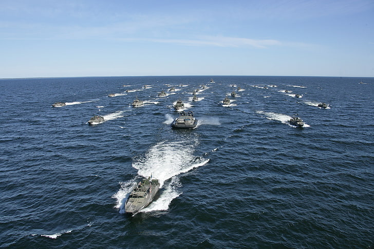black powerboat lot, navy, ship, military, sea, vehicle, water, HD wallpaper