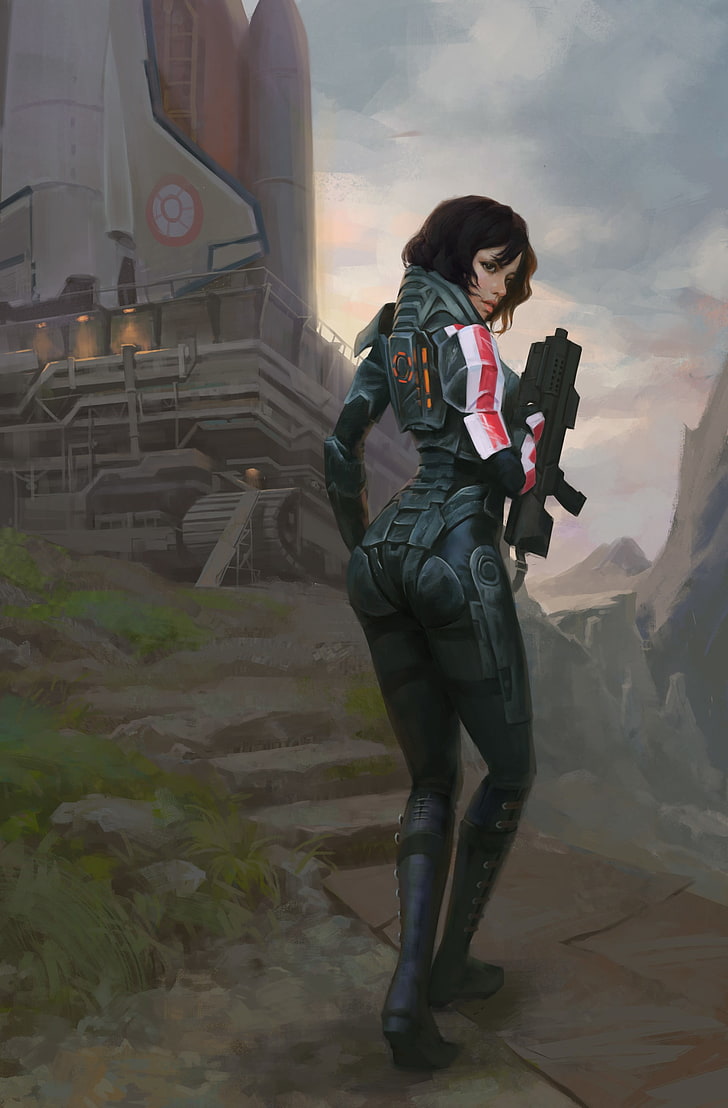 female game character wallpaper, fantasy art, futuristic, Mass Effect