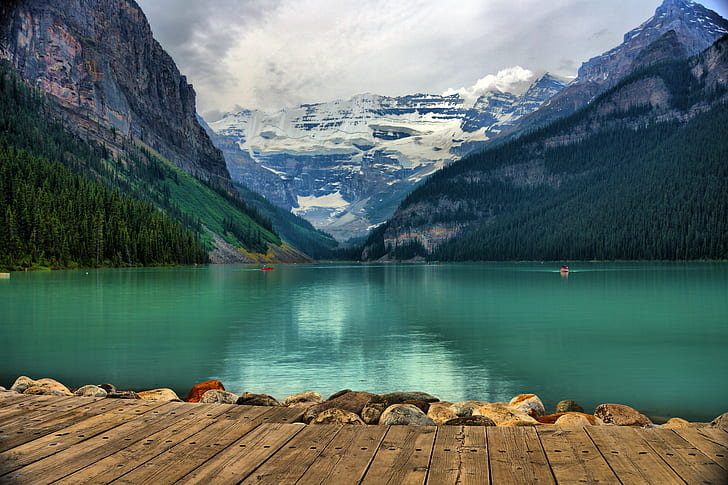 photography of calm water near mountain at daytime, lake louise, lake louise, HD wallpaper