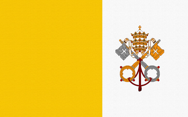 Vatican City flag, The Vatican, Keys, Crown, yellow, copy space, HD wallpaper
