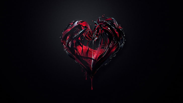red and black heart illustration, red bleading heart illustration