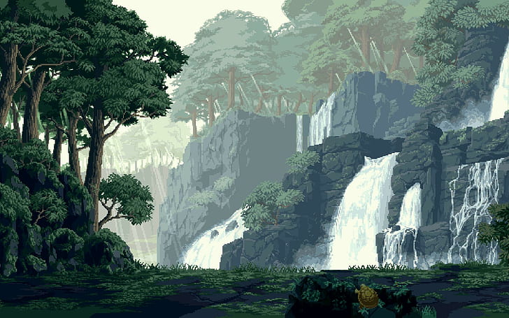 Pixel Art, Landscape, Trees, HD wallpaper