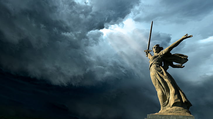 Stalingrad, sword, The Motherland Calls, World War II, statue
