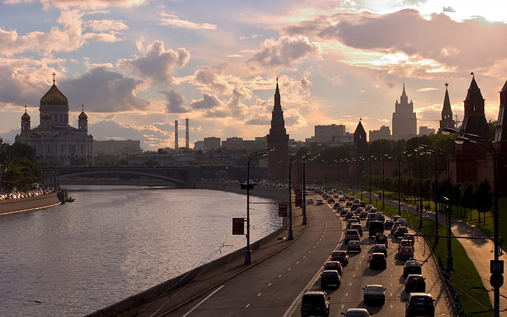 cityscape, building, road, river, Moscow, architecture, built structure
