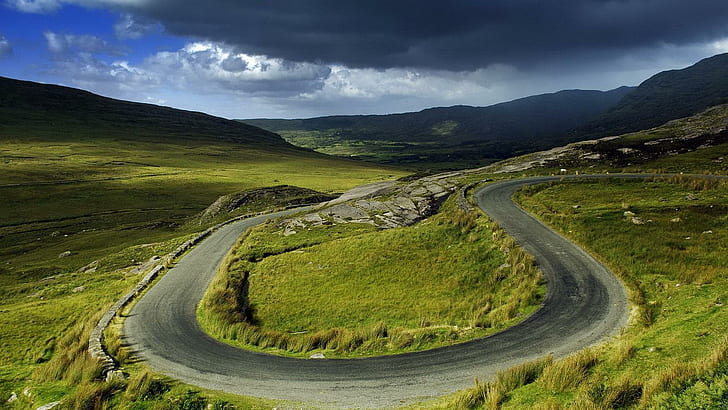 Healy Pass, Ireland, gray curve road, world, 1920x1080, europe