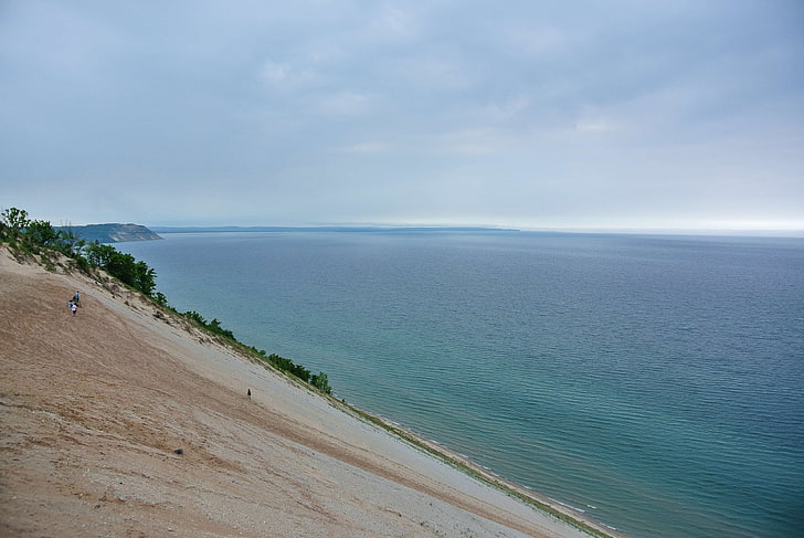 climb, dunes, lake, lake michigan, nature, outdoors, sleeping bear dunes, HD wallpaper