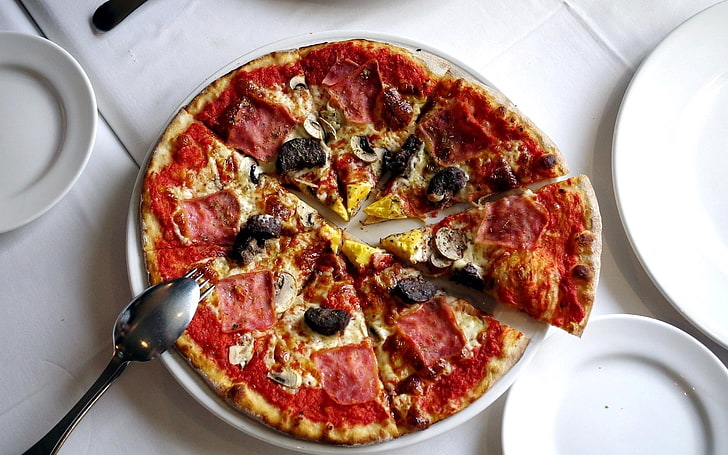 pepperoni pizza, sausage, meat, cheese, food, tomato, mozzarella, HD wallpaper