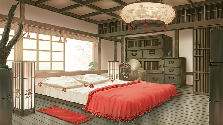 dense-okapi602: cozy anime room background with soft red light