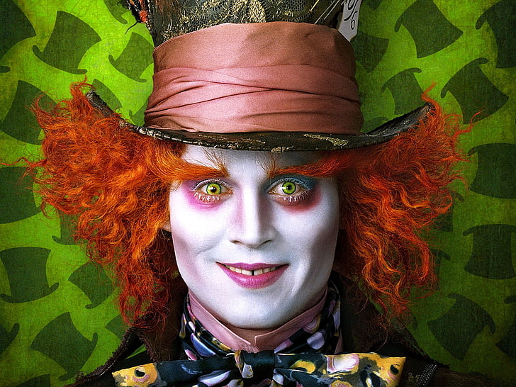 Johnny Depp as Mad Hatter in Alice in Wonderland, people, human Face